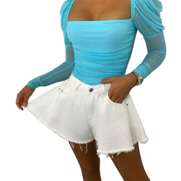 

wsevypo women wide leg shorts summer fashion solid color mid waist denim flared party streetwear loose ripped bottoms 220622, White;black