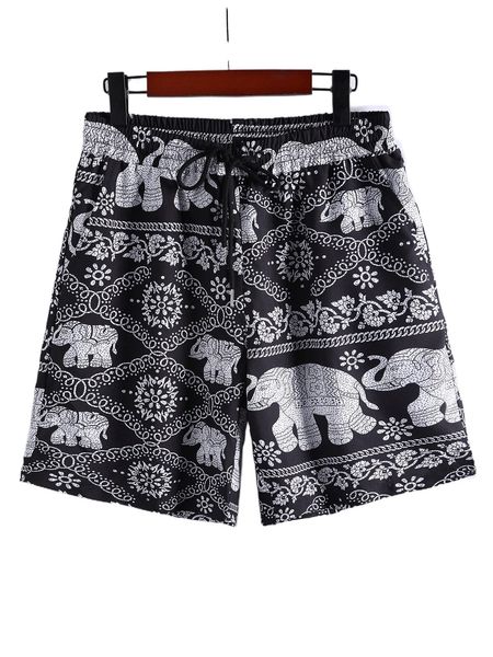 

men random elephant print drawstring waist shorts 54uh#, White;black