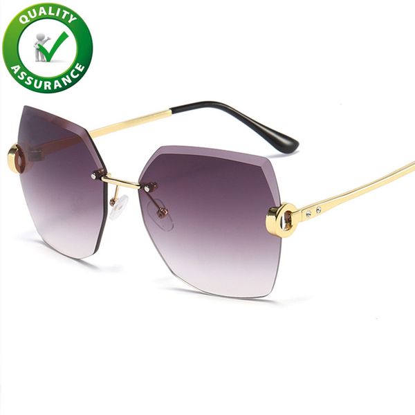 

classic rimless sunglasses women metal frame cutting lens sun glasses uv protection fashion accessories, White;black