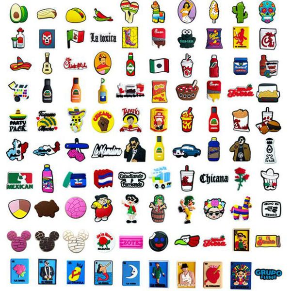 

new arrived mexican croc charms pvc soft rubber shoecharms buckle fashion shoe accessories cartoon food clog charm mix, White;pink