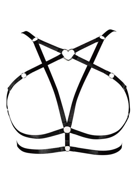 

plus heart-ring detail criss cross harness bra m2pd#, Black;white