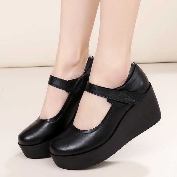 

paris classic luxury genuine leather women's platform pumps lady shoes wedges black casual high heels shoe plus size 34-42 designer ell