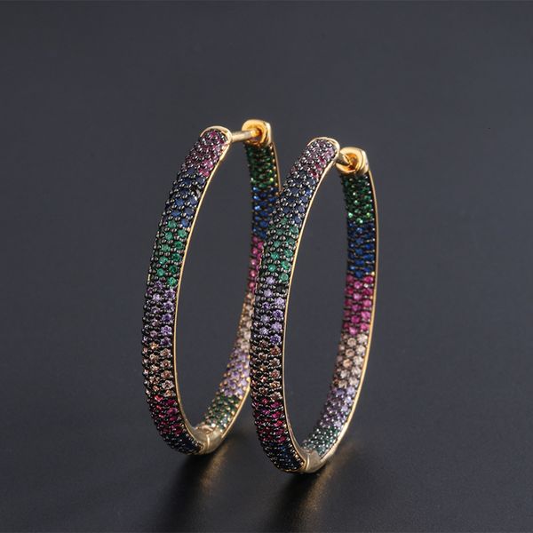 

hoop huggie funmode trendy two tones rainbow cubic zirconia hoop earrings for women hip hoop pendientes mujer wholesale fe53 230206, Golden;silver