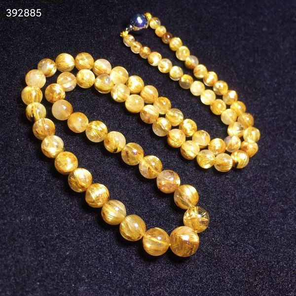 

natural gold rutilated quartz clear round beads pendant necklace 4-9mm gemstone women men yellow rutilated wealthy stone aaaaaa, Silver