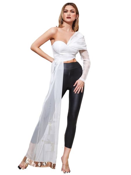 

x holichic one shoulder zip back draped 00ev#, White