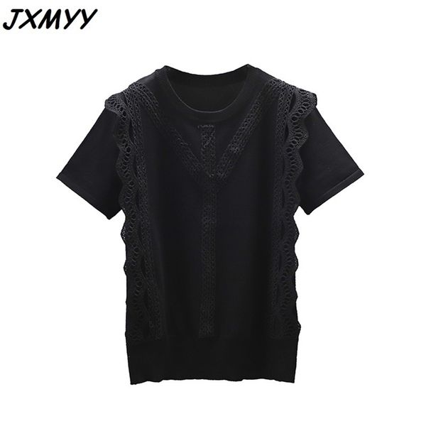

fashion korean clothing large size solid color shirt ladies shirt summer and lace patchwork blusas mujer 210412, Black;gray