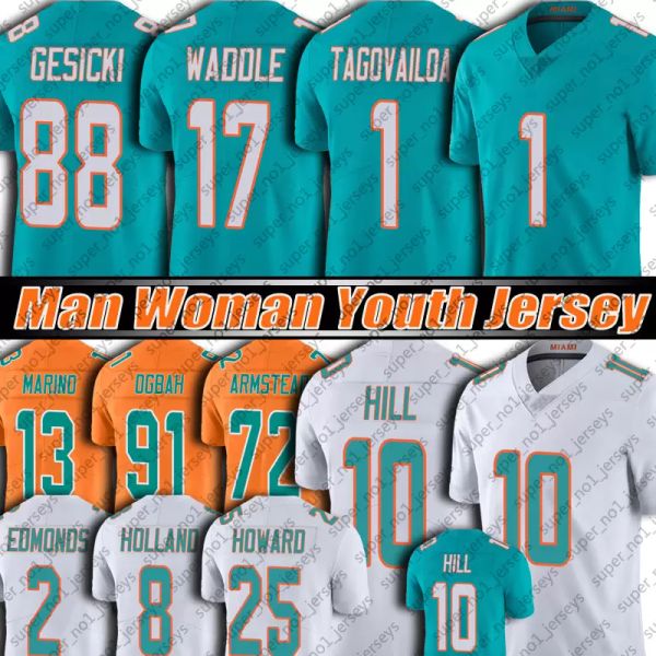 

10 tyreek hill jersey football tua tagovailoa jaylen waddle mike gesicki jerseys chase edmonds dan marino terron armstead xavien howard jevo, Black