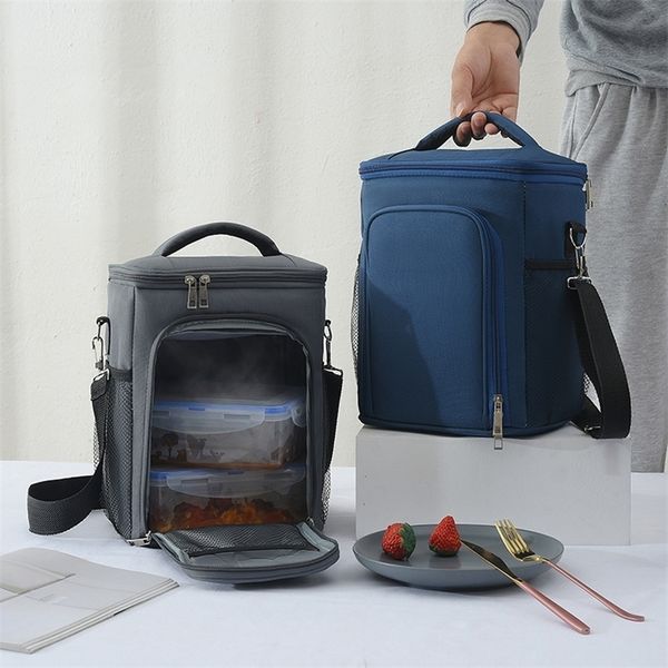 

high capacity crossbody thermal lunch box bag waterproof ox cloth insulated picnic travel food bento cooler tote bag handbag 220607