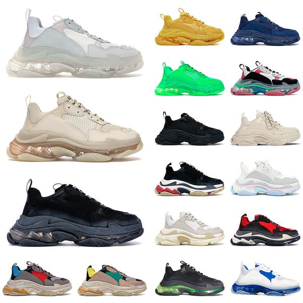 

luxury triple s mens womens designer casual shoes balencigas clear sole black green blue white pink beige crystal fashion flat sports sneake