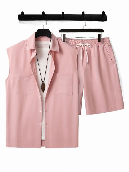 

men dual pocket shirt & drawstring shorts without tank s5hg#, Gray