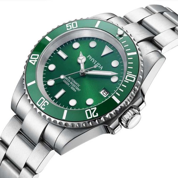 

wristwatches fashion style phylida 300m water resistant 40mm men's green diver watch automatic nh35 movement sapphire crystal sub, Slivery;brown