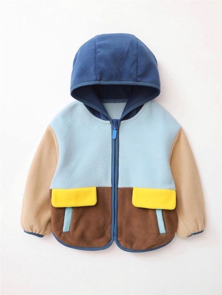

toddler boys color block hooded fleece coat she, Blue;gray