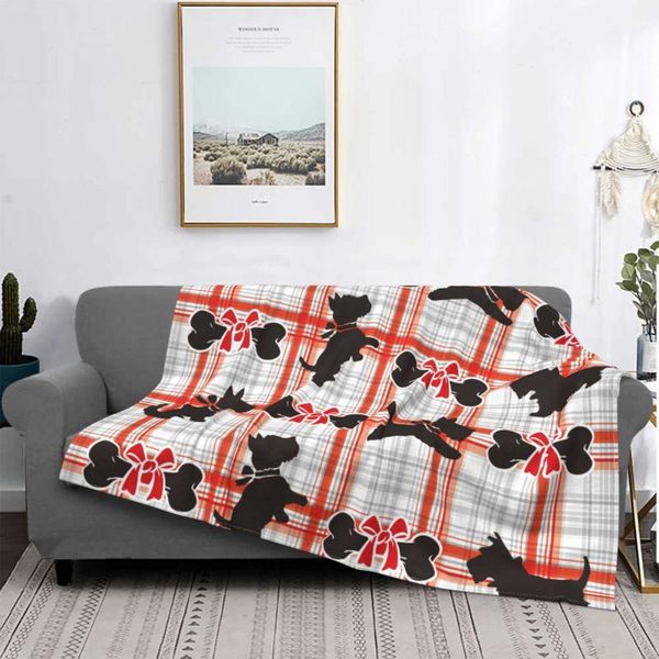 Coperte Scottie Cani Coperta Flanella Stampa Regalo Per Amante dei cani Animali Traspirante Morbido Letto da tiro Biancheria da letto da viaggio Coperte