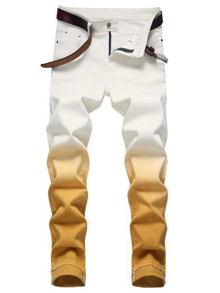 

men ombre slim straight jeans without belt f08x#, Blue