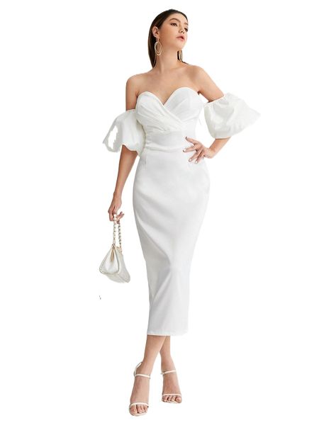 

off shoulder surplice front dress x3r2#, Black;gray