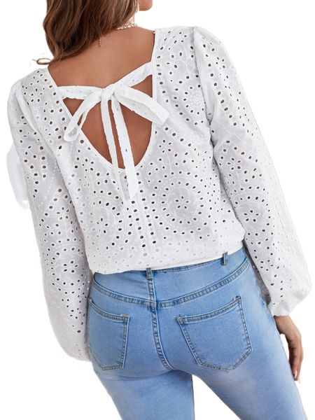 

eyelet embroidery tie back schiffy 34ty#, White