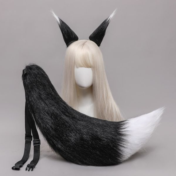 Mascote boneca traje de raposa orelha orelha orelha pelúcia feitos à mão do cabelo lobo tail foxtail jóias besta orelha cocar acessório conjunto de acessórios