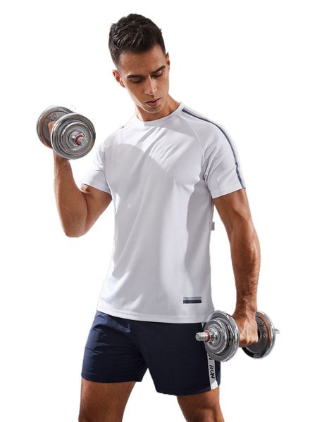 

men side stripe raglan sleeve sports tee e55q#, White;black