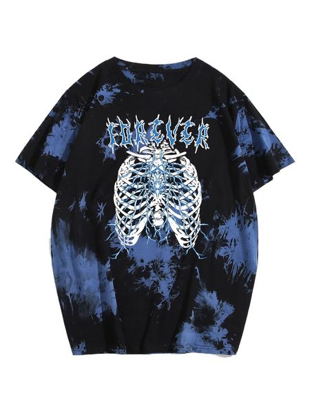 

romwe guys letter tie dye skull graphic tee t9y5#, White;black