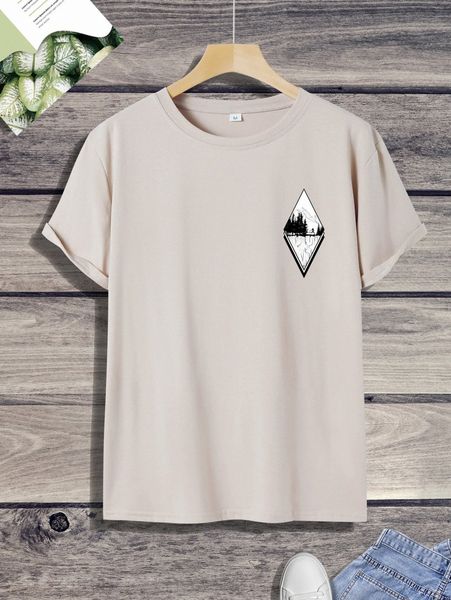 

men argyle & mountain print tee p1rz#, White;black