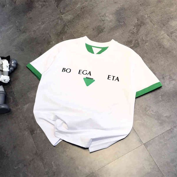 

women's t-shirt spring and summer fashion br b men's women's same couple's round neck splicing cotton t-shirt simple loo, White