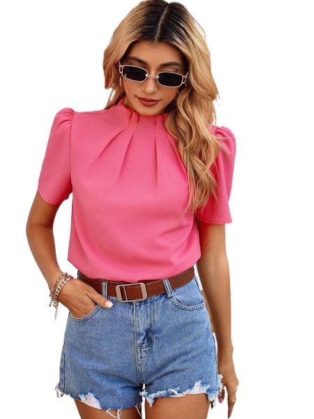 

mock neck keyhole back blouse d6y8#, White