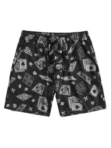 

romwe guys playing card print shorts c2bg#, White;black
