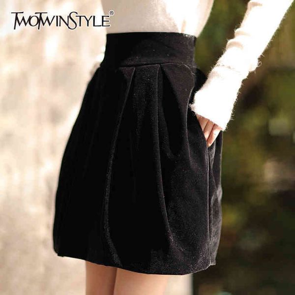 

velour minimalist skirt for female high waist black mini casual a line skirts women fashion clothing style 210423