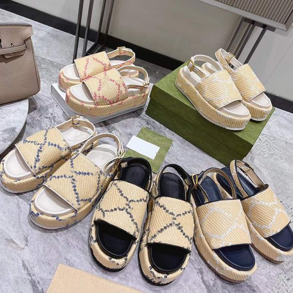 

women mens designer platform sandals affia effect fabric slipper flat slides straps fashion summer casual slippers summer beach shoes with b, Black