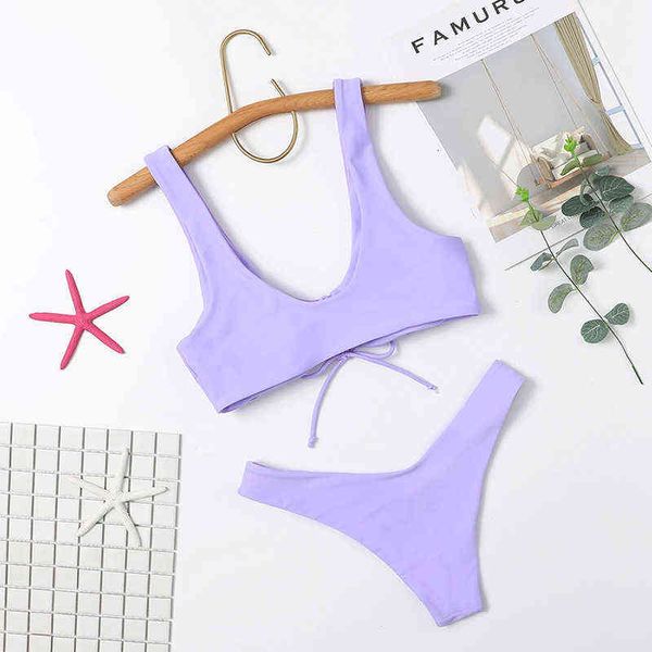 

solid drawstring women's bikini swimsuit, White;black