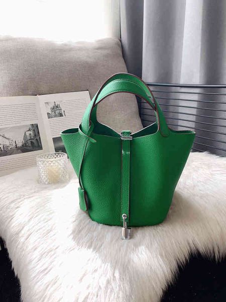 

original edition designer classic hremm bags kraft vegetable basket bag female leather small hand advanced large capacity green portable buc