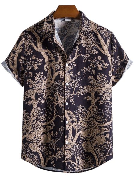 

men floral print high low shirt y5fk#, White;black