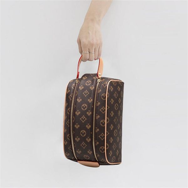 

fashion leather women men cosmetic hand bags brown black travel wash storage clutch bag portable hand makeup bags female302p, Red;black