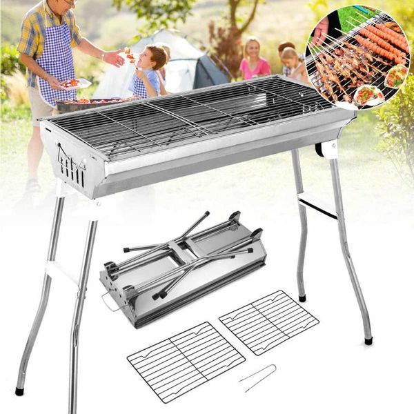 Grills Outdoor Edelstahl Holzkohle Grill Herd Barbecue Werkzeug Tragbare Freie Installation Griff Klapp BBQ Kochgitter Park