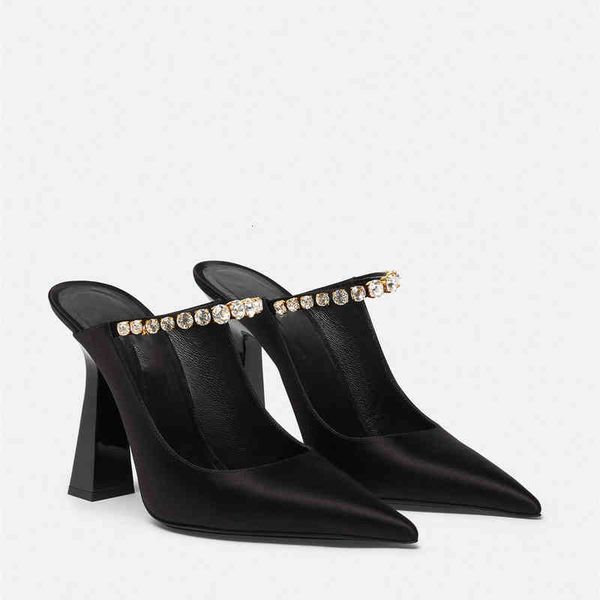 

sandals women's shoes summer high-heeled sandals pointed thick heels fashion muller women, Black