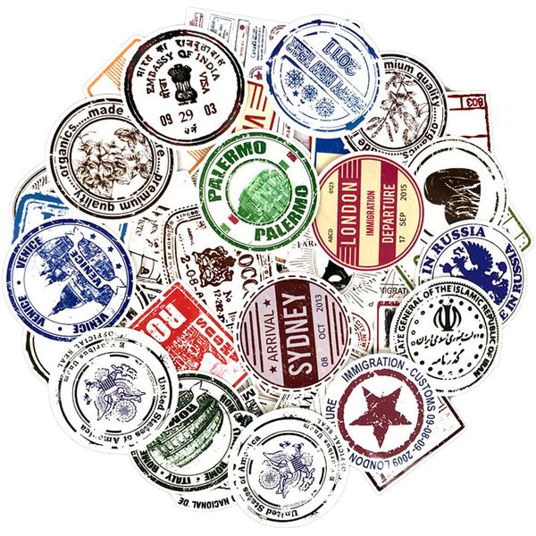

60pcs vintage travel postmark stamp stickers skate accessories waterproof vinyl cartoon sticker for skateboard lapluggage bicycle motorcycle