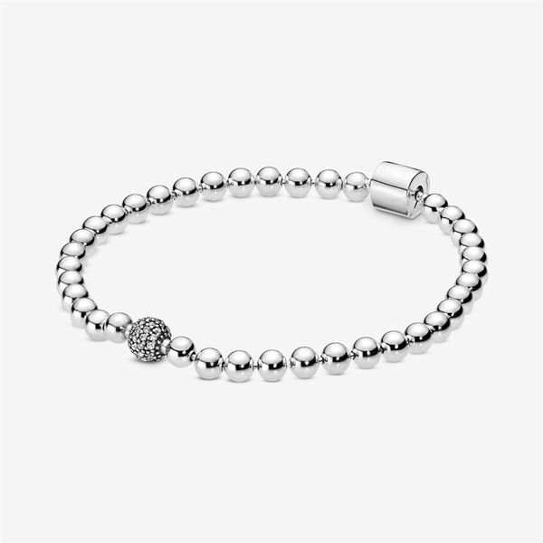 

925 sterling silver bead chain bracelets for women fit pandora charms with logo design lady gift fine jewelry bangle238m, Golden;silver