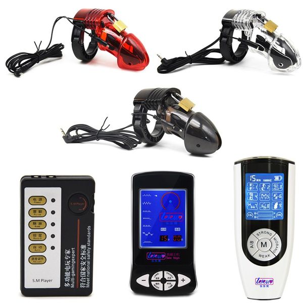 Dispositivi di castità maschile Shock elettrico Cock Cage Electro Stimulator Penis JJ Lock Rings Pulse Bondage Kit Pulse Cockring BDSM Sex Toys for Men II9-25