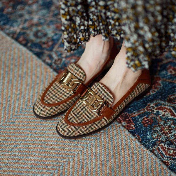 

designer women's shoes boots literary and artistic brown leather 2022 spring british style round head square heel leffer color matching, Black