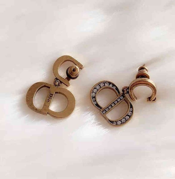 

outlet letter asymmetric earrings female antique geometric earrings, Golden