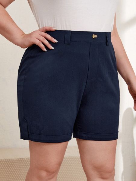 

plus roll tab hem shorts u4h1#, Black