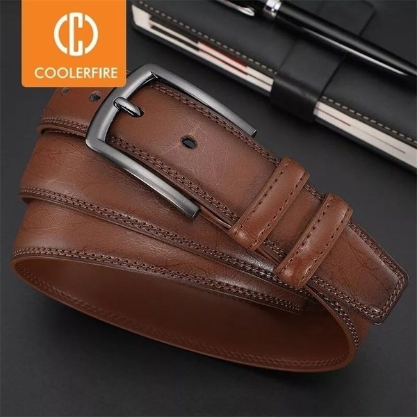 

fashion mens genuine leather belts designer belt for man pin buckle with leather strap business dress male belts hq091 220811, Black;brown
