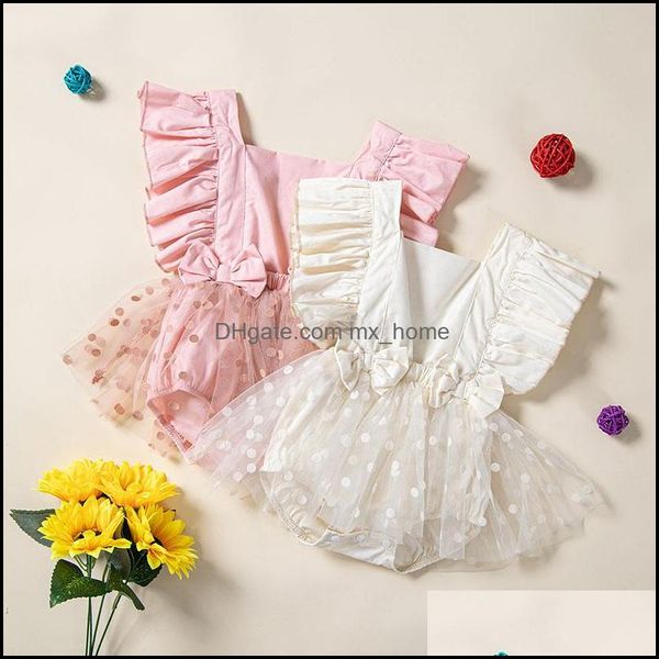 Rompers JumpsuitsRomppers Baby Kids Cloths Baby Maternity Girls Color Solid Ruffle Sleeve Flying Romper Infan Dhmjp