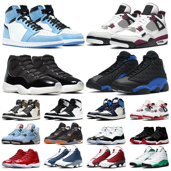 

mens sneakers basketball shoes 1 dark mocha university blue 4s fire red 11s 25th anniversary 13s red flint hyper royal women sports trainers