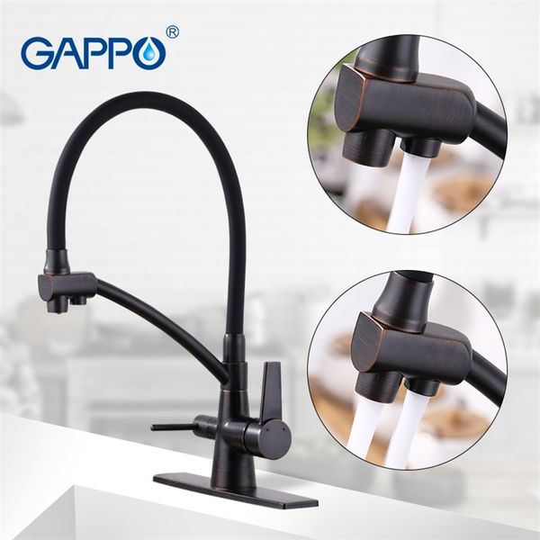 Rubinetti cucina GAPPO neri con acqua filtrata rubinetti mxier rubinetto lavello cucina rubinetto filtrato rubinetto gru da cucina rubinetto torneira T200805