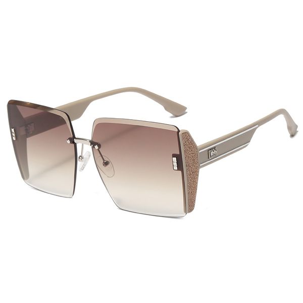 

2022g designer's latest square frameless trimming large frame sunglasses female ins net celebrity personality big brand fashion brown s, White;black