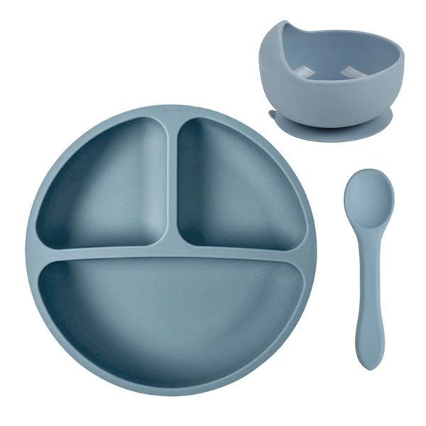 

baby silicone feeding set divided plate with kids bowl spoon children tableware dishes non-slip dinnerware set toddler utensils 220512