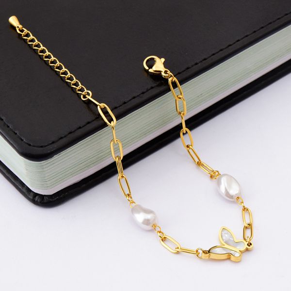 

classic design shell butterfly charm white pearl bracelet for women gift, Golden;silver