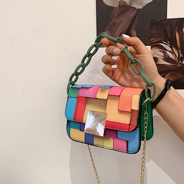 

2022 panelled shoulder bag women's printing chain female fashion small woman handbag leather pu mini handbags wholesale