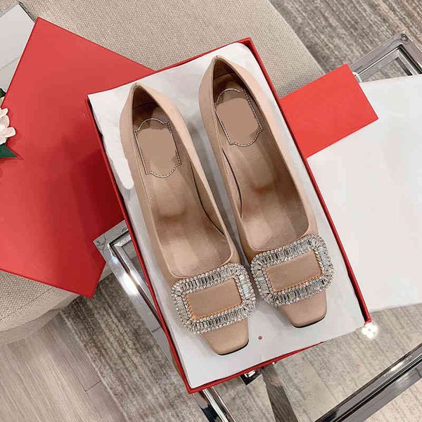 

dress shoes designer luxury square buckle thick heel shoes autumn middle head scoop silk satin flat bottomed high-ed wedding, Black